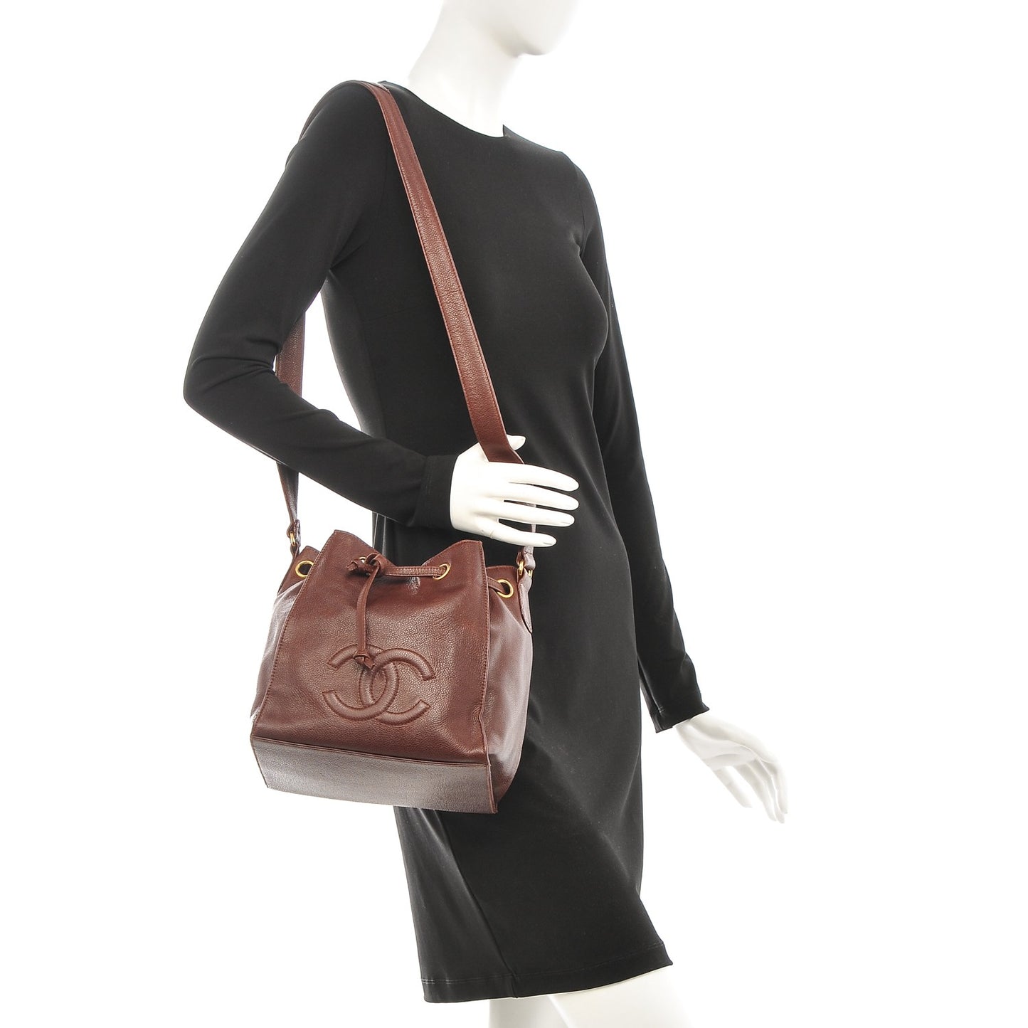 Caviar CC Drawstring Shoulder Bag Brown