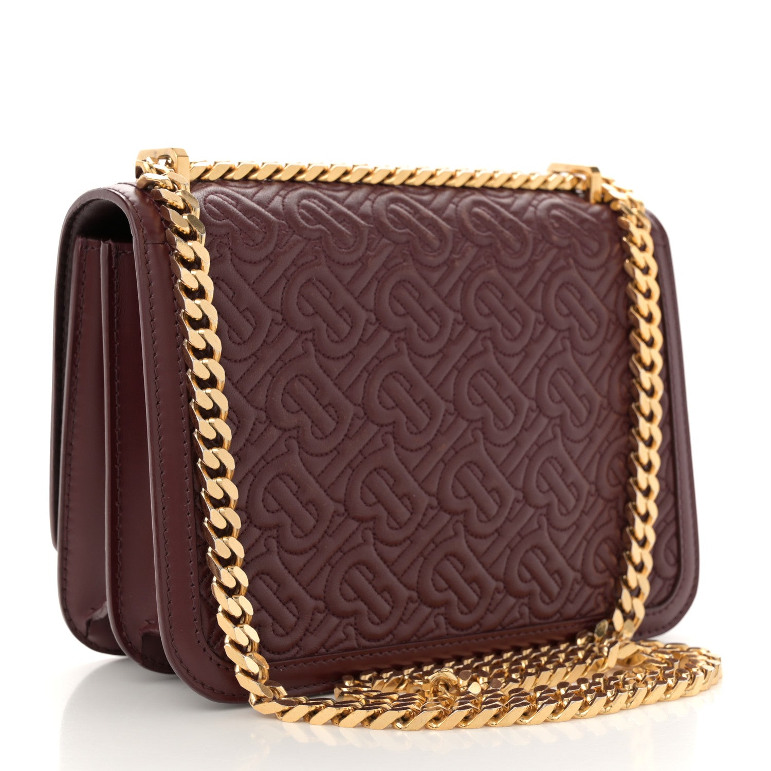 Burberry Calfskin Monogram Embossed Small TB Chain Bag Oxblood 3 of 9