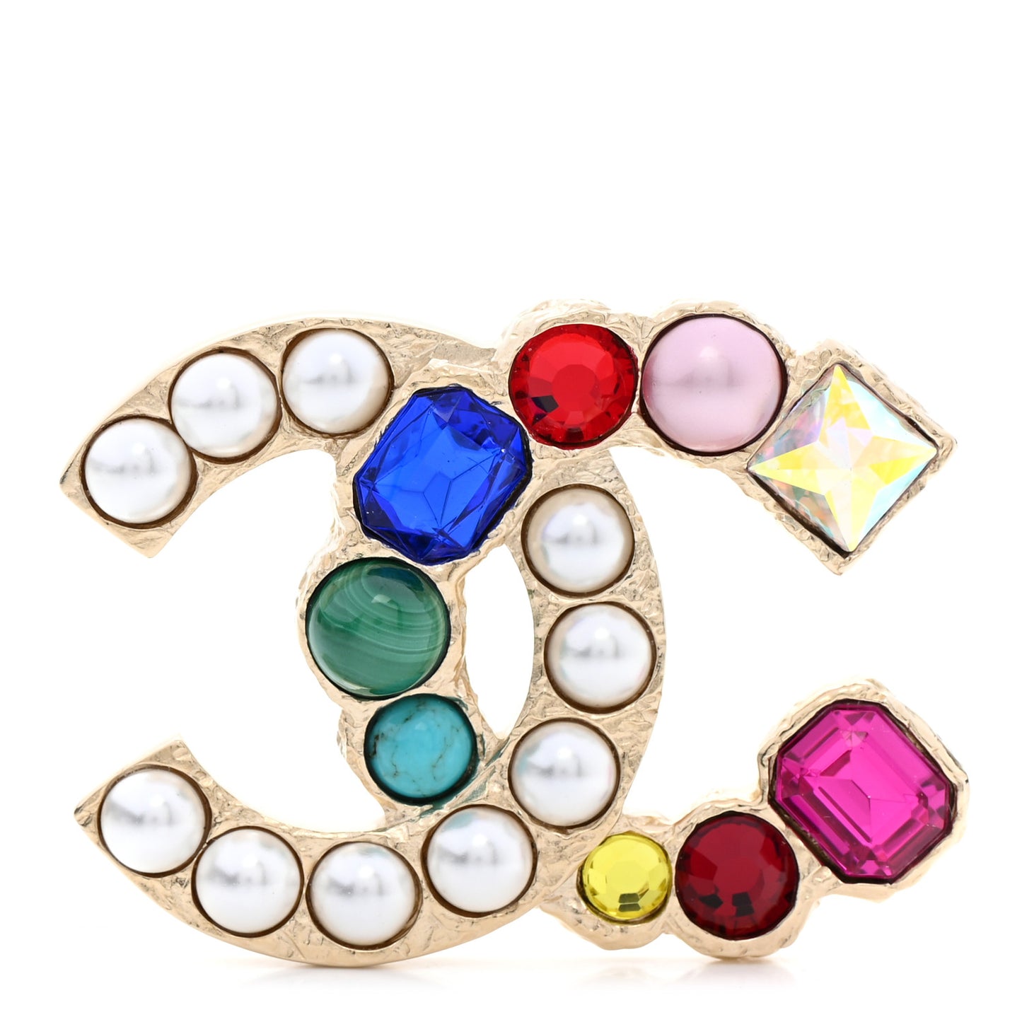 Pearl CC Crystal Brooch Gold Multicolor