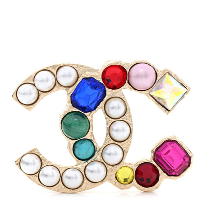 Chanel Pearl CC Crystal Brooch Gold Multicolor 1 of 5
