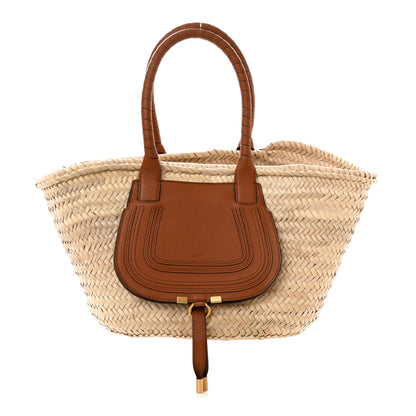 Chloe Raffia Small Grain Calfskin Medium Marcie Basket Tan 1 of 12