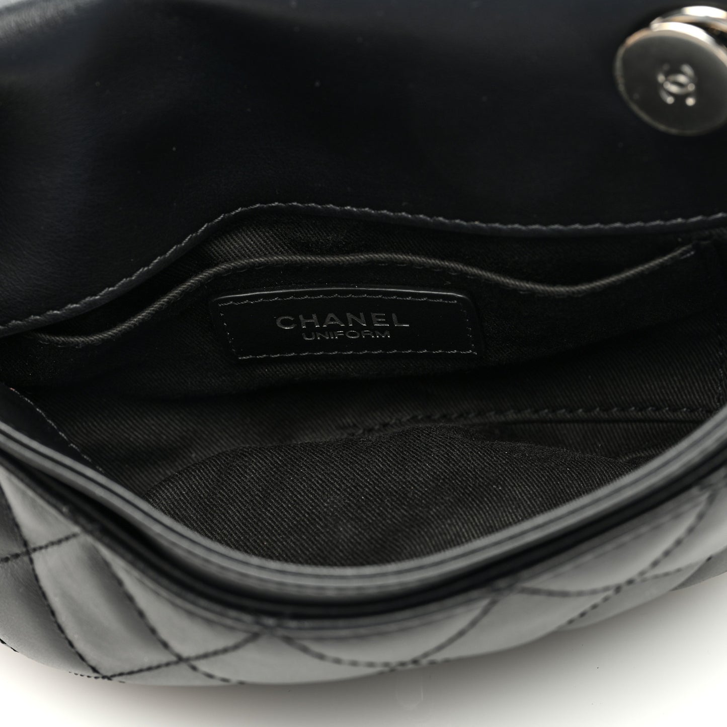 Calfskin Quilted CC Uniform Flap Belt Bag Black