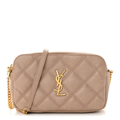 Saint Laurent Grained Lambskin Quilted Mini Becky Double Zip Bag Natural Tan 1 of 18