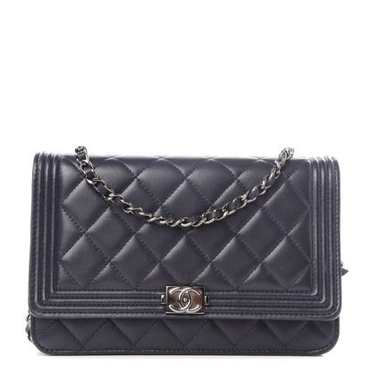Chanel Lambskin Quilted Boy Wallet On Chain WOC Navy Blue 1 of 10
