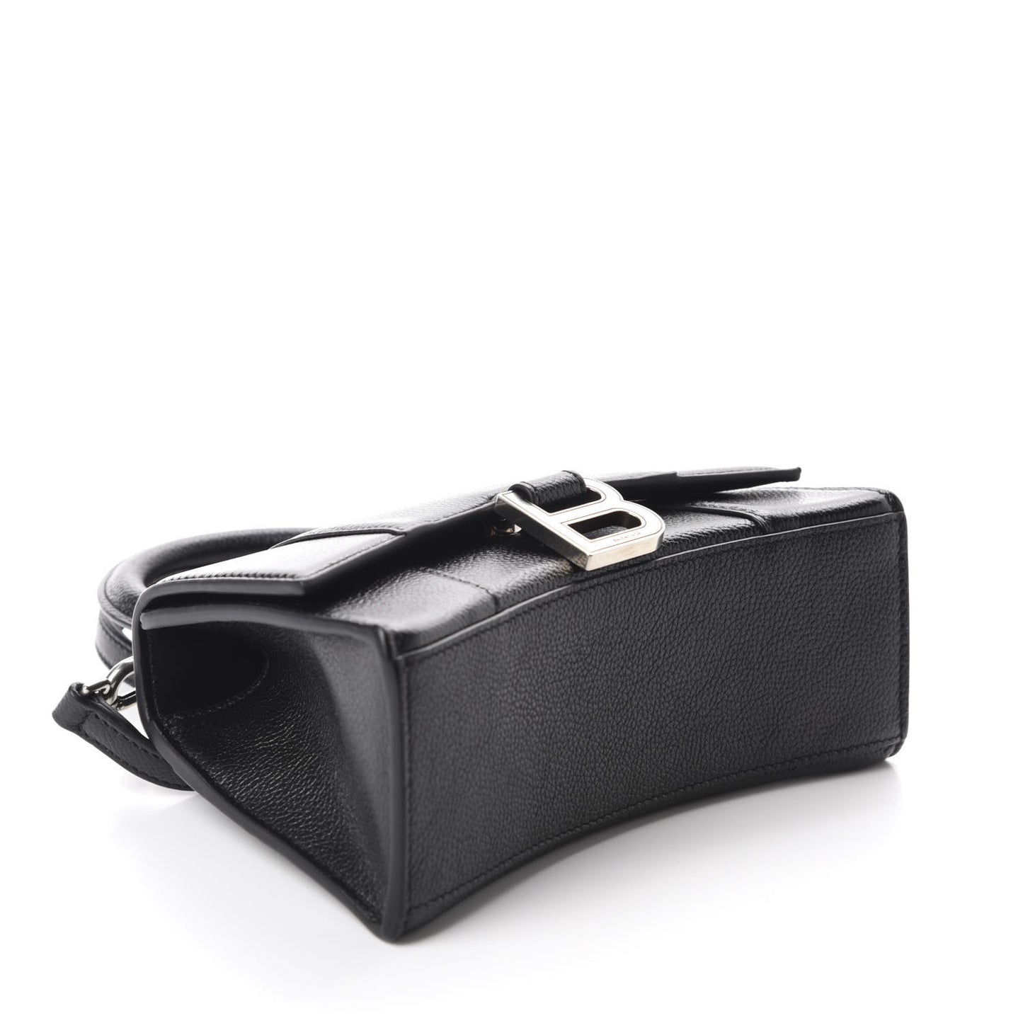Grained Calfskin Hourglass Top Handle Bag XS Black
