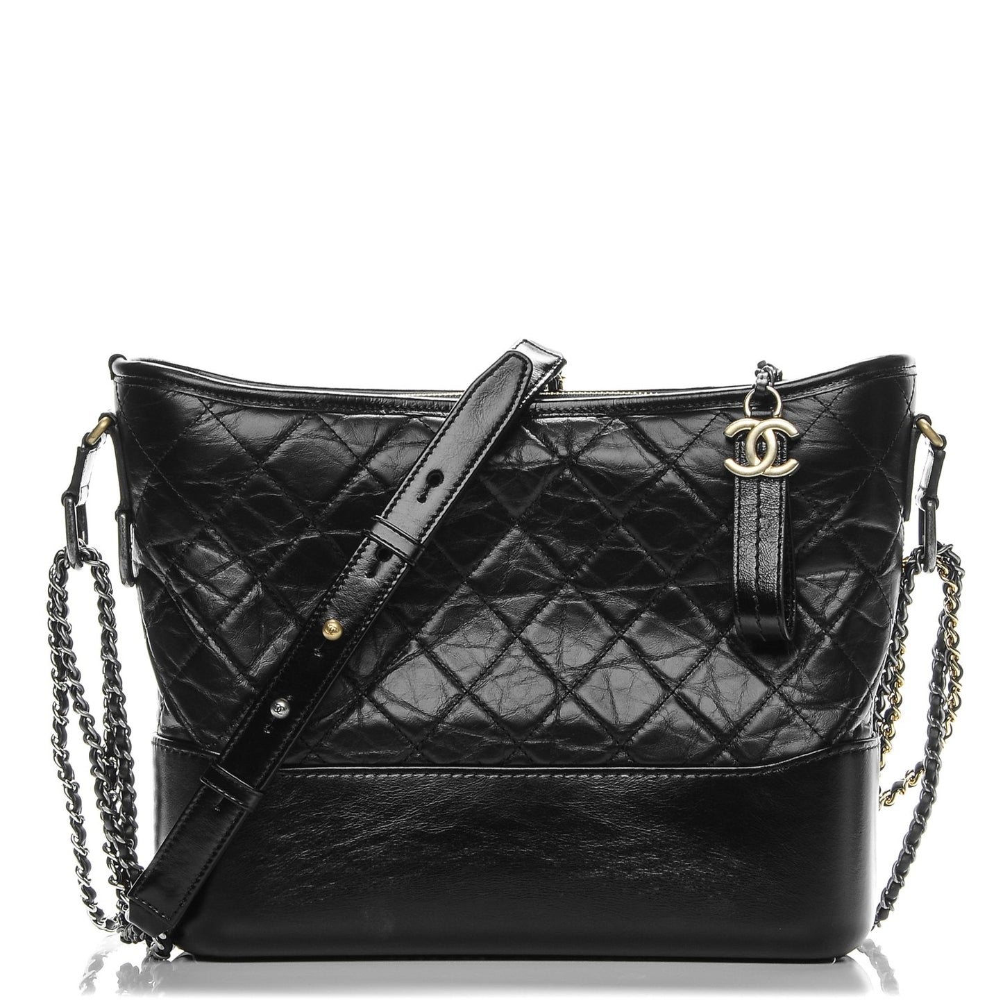 Aged Calfskin Quilted Medium Gabrielle Hobo Black