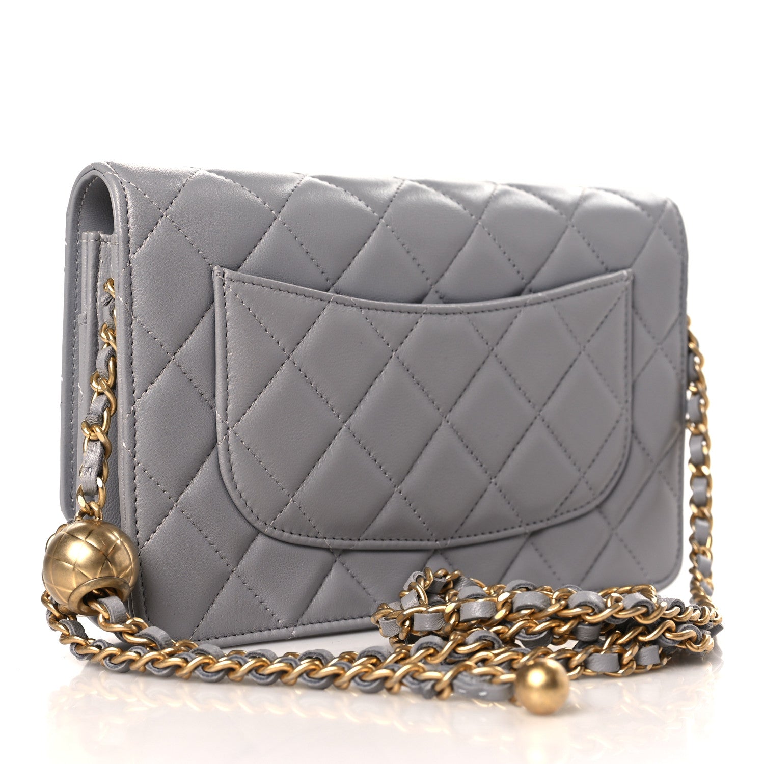 Chanel Lambskin Quilted CC Pearl Crush Wallet on Chain WOC Grey 3 of 11