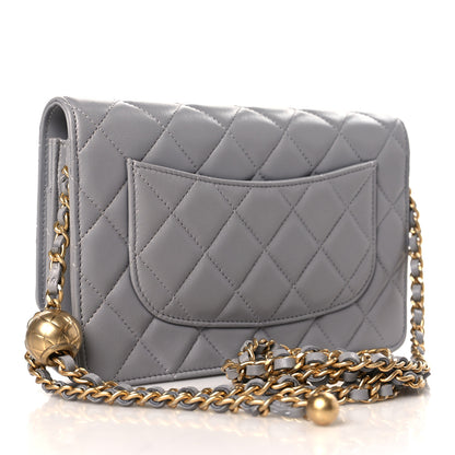 Chanel Lambskin Quilted CC Pearl Crush Wallet on Chain WOC Grey 3 of 11