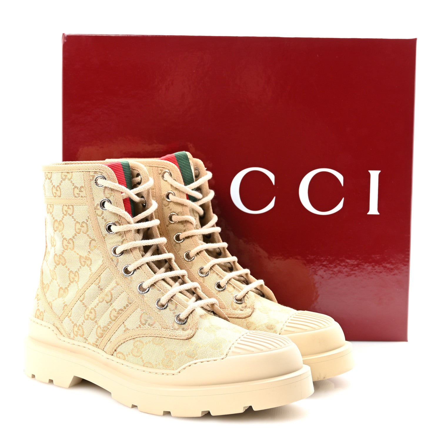 Gucci GG Monogram Web Mens Lug Sole Ankle Boots 7.5 New Sand 10 of 10