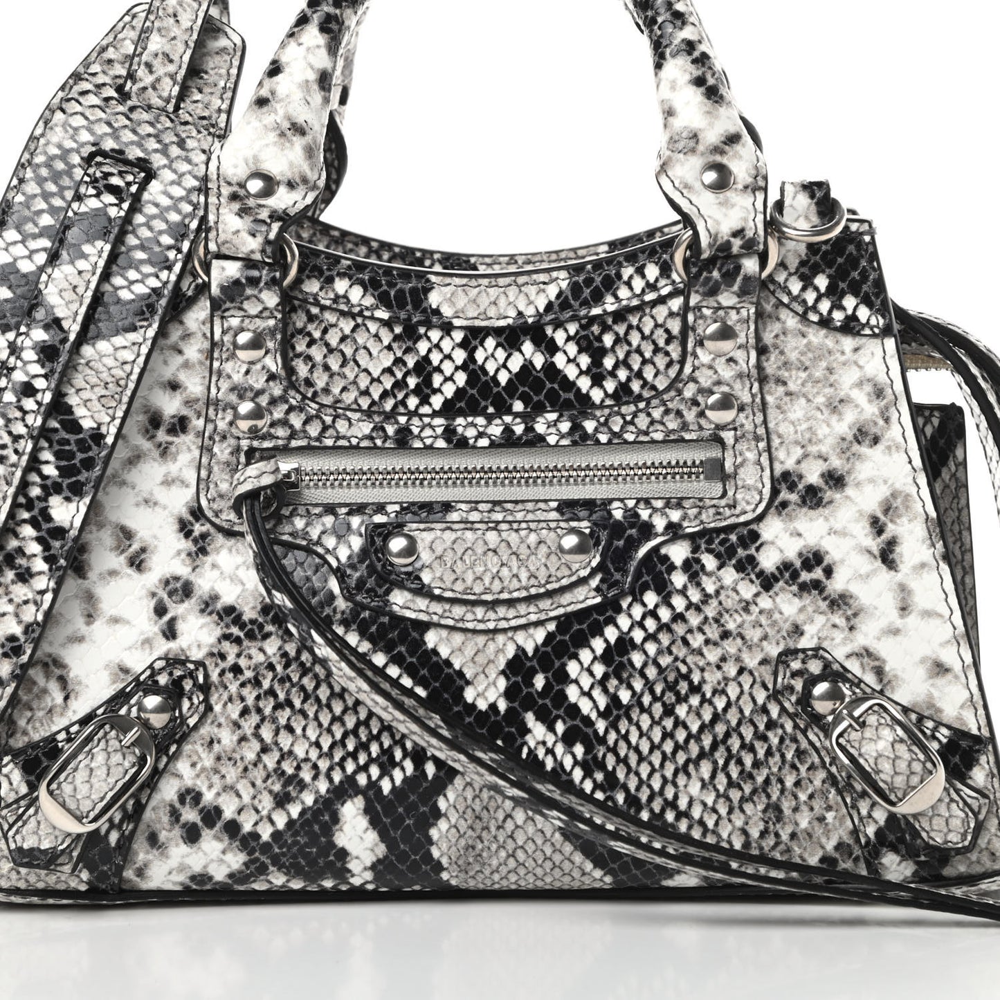 Grained Calfskin Snake Effect Neo Classic Silver Hardware Mini City Black White