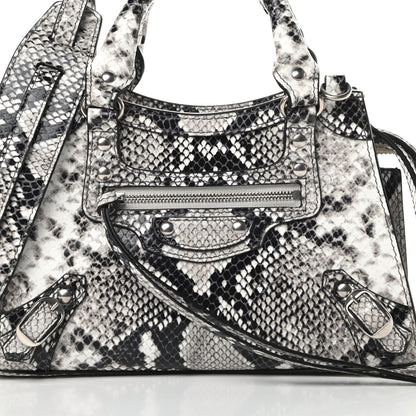 Balenciaga Grained Calfskin Snake Effect Neo Classic Silver Hardware Mini City Black White 8 of 10