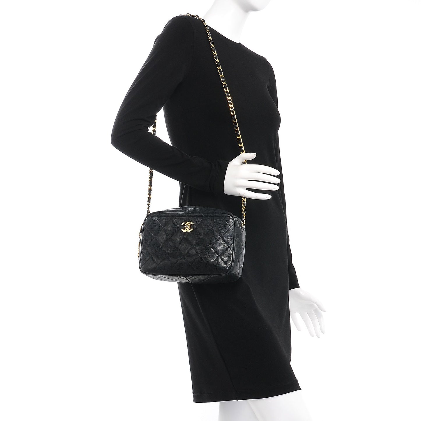 Caviar Quilted Camera Case Black