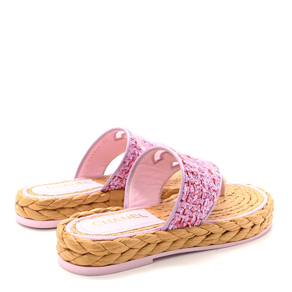 Chanel Tweed Mesh Satin CC Thong Sandals 37 Light Purple Pink Red 5 of 10