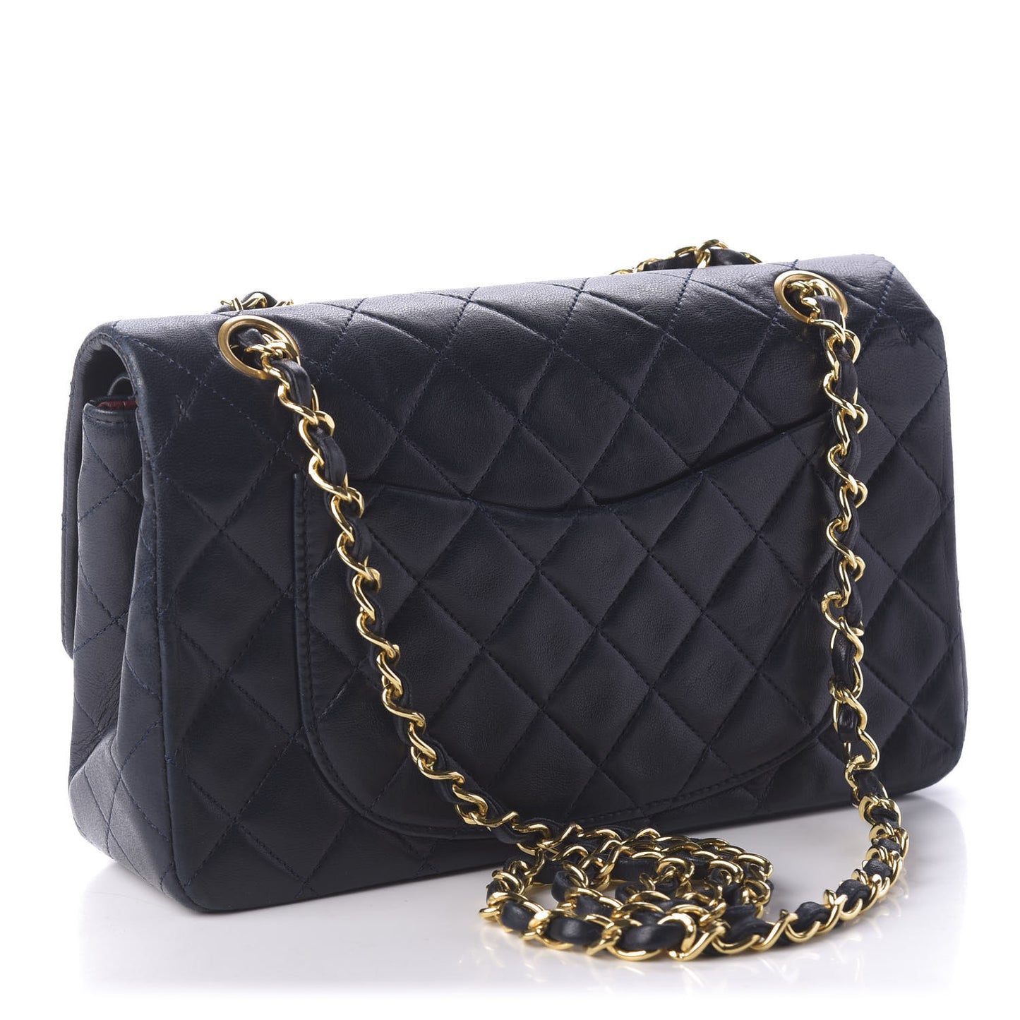 Lambskin Quilted Small Double Flap Navy