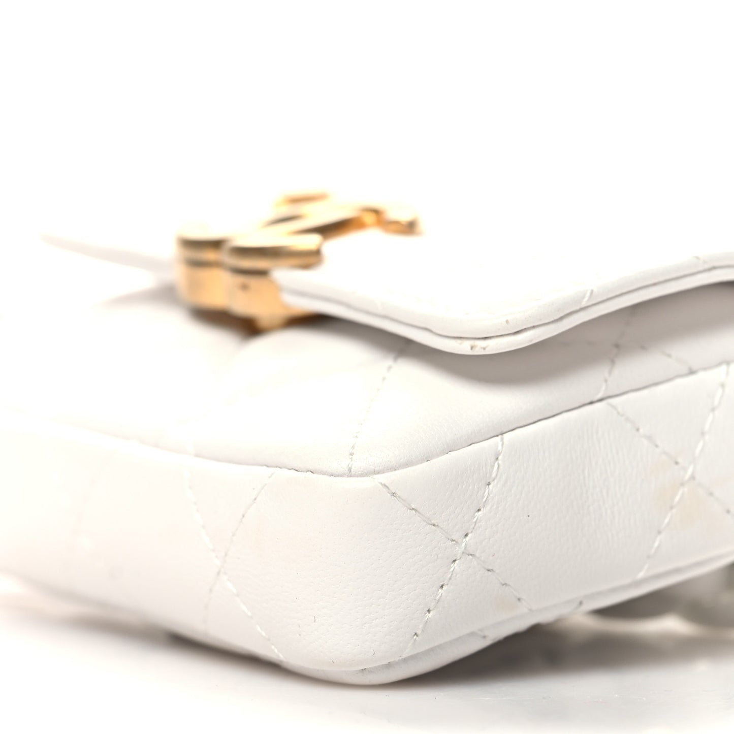 Lambskin Lacquered Metal Quilted Flap Chain Belt Bag White