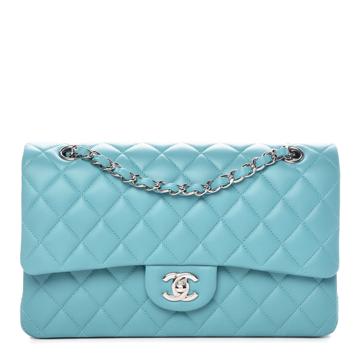 Chanel Lambskin Quilted Medium Double Flap Turquoise 1 of 10