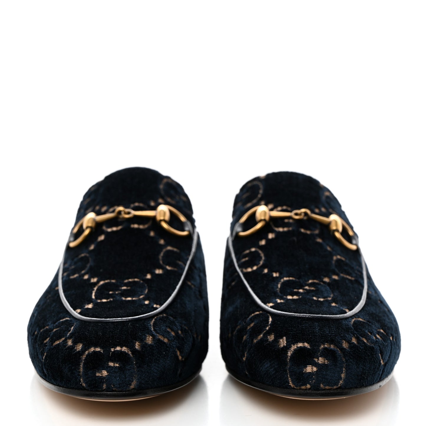 Velvet GG Monogram Womens Princetown Slippers 35.5 Blue Beige