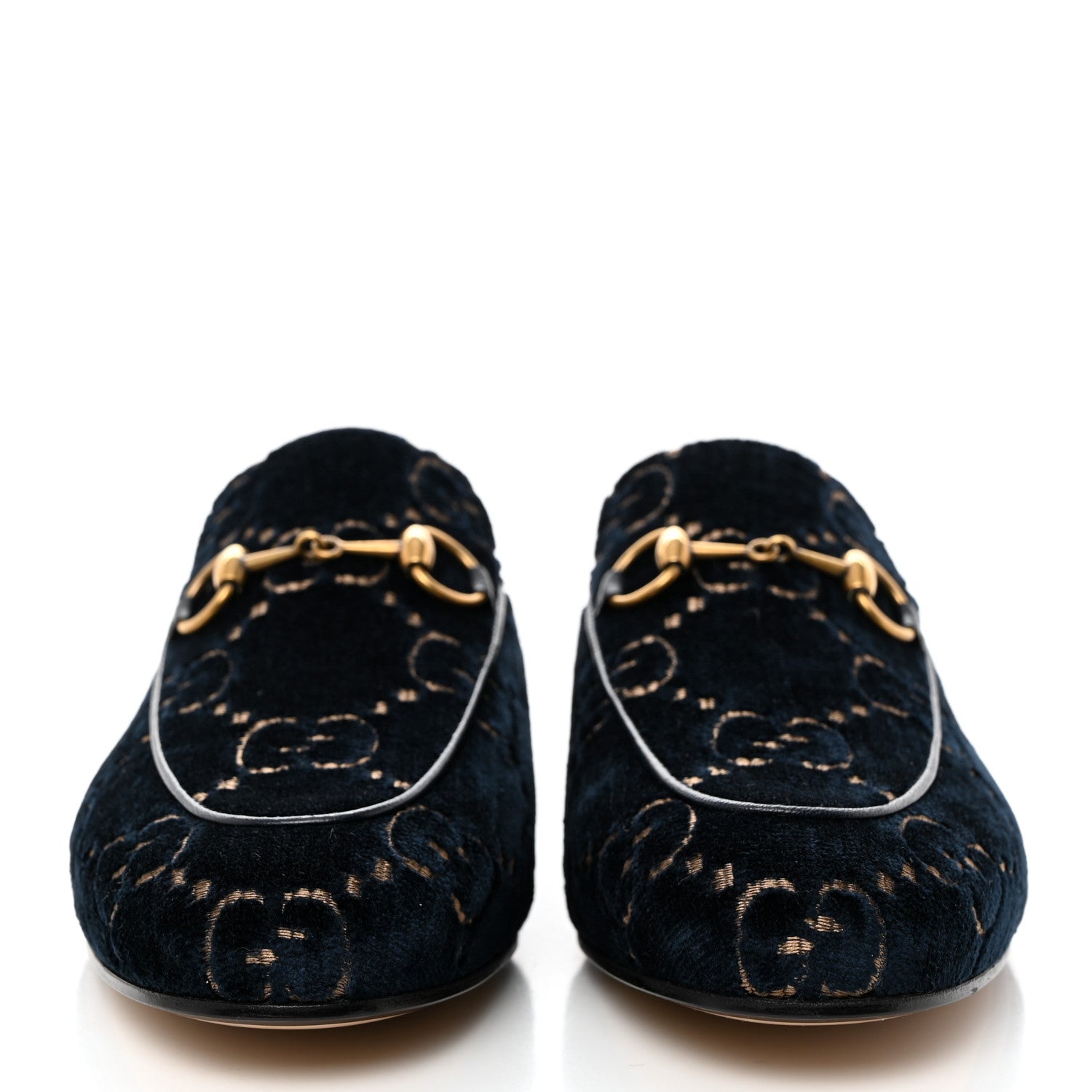 Gucci Velvet GG Monogram Womens Princetown Slippers 35.5 Blue Beige 2 of 9