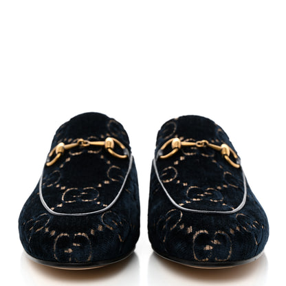 Gucci Velvet GG Monogram Womens Princetown Slippers 35.5 Blue Beige 2 of 9