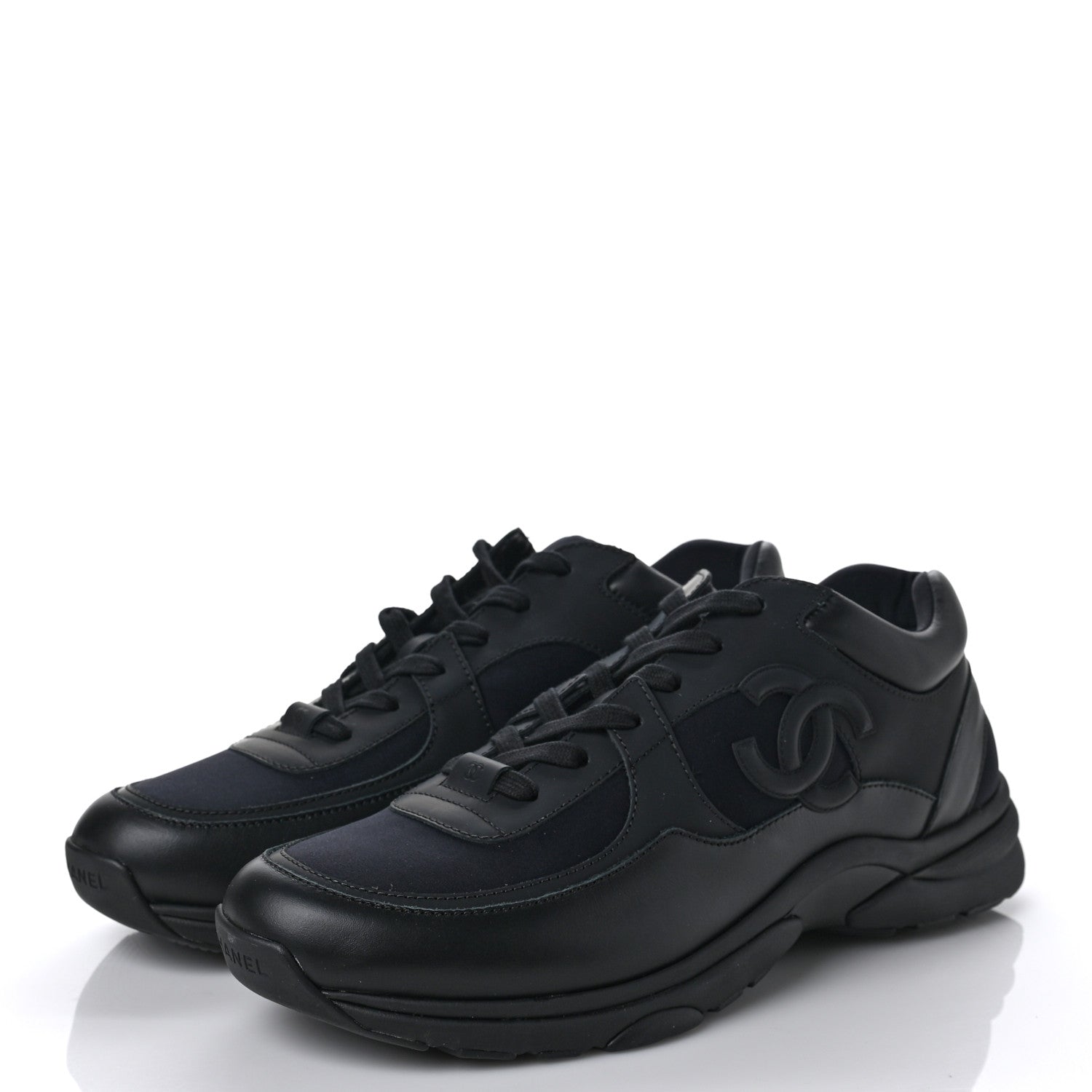 Chanel Fabric Calfskin Suede Mens CC Sneakers 44 Black 3 of 6