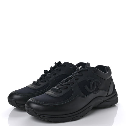 Chanel Fabric Calfskin Suede Mens CC Sneakers 44 Black 3 of 6