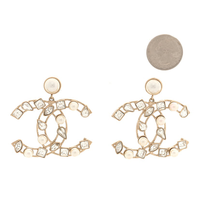 Chanel Metal Glass Pearl CC Crystal Snowfall CC Drop Earrings Light Gold 2 of 5