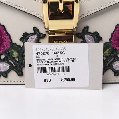 Gucci Calfskin Embroidered Mini Sylvie Top Handle Bag White 14 of 14