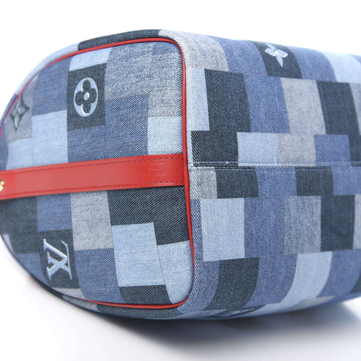 Louis Vuitton Denim Damier Monogram Patchwork Speedy Bandouliere 30 Blue Rouge 9 of 12