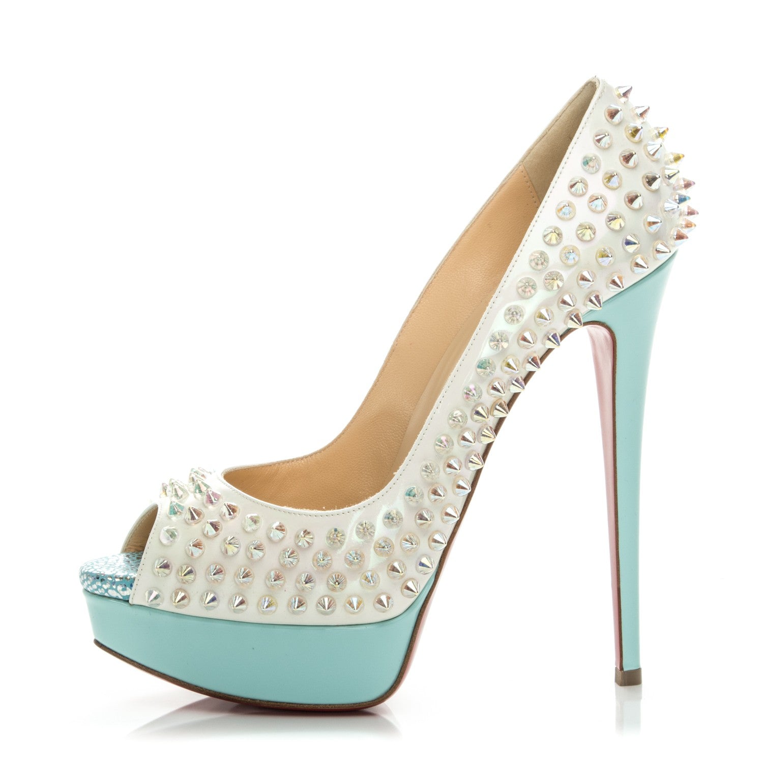 Christian Louboutin Patent Lady Peep Spikes 150 Pumps 39 Multicolor Clear 1 of 8
