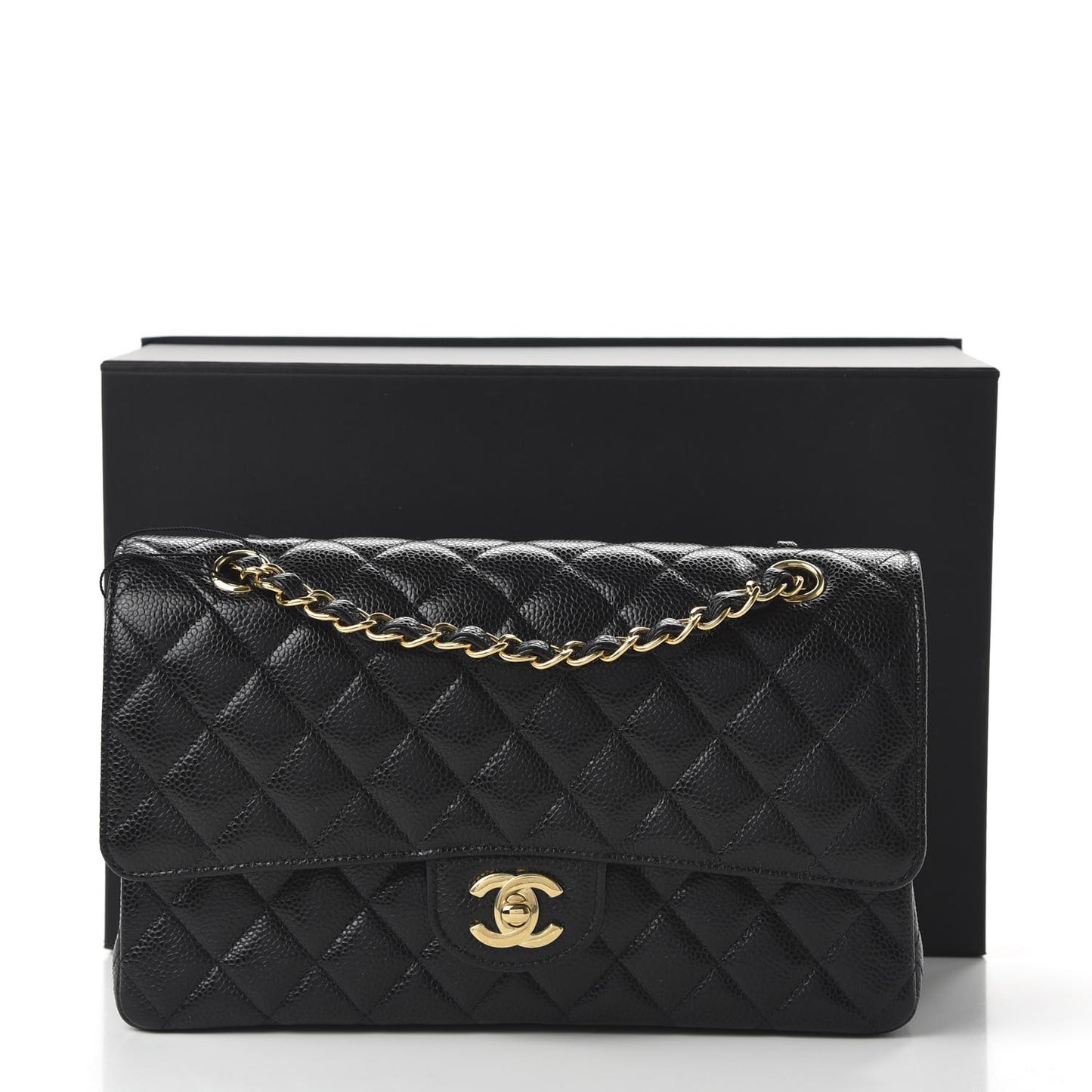 Caviar Quilted Medium Double Flap Black