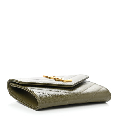 Saint Laurent Grain De Poudre Matelasse Chevron Small Monogram Envelope Wallet Vert Kaki 4 of 7