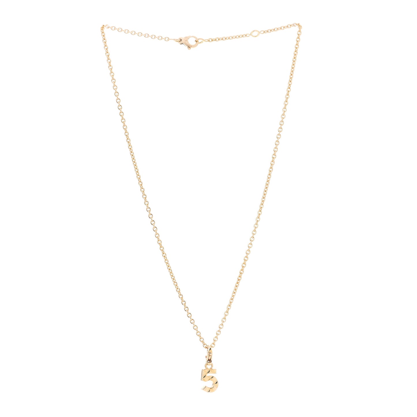 18K Yellow Gold Quilted No.5 Charm Pendant Necklace
