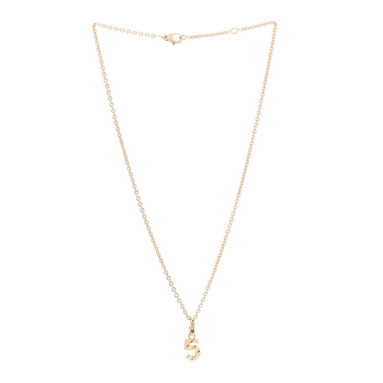 Chanel 18K Yellow Gold Quilted No.5 Charm Pendant Necklace 3 of 7