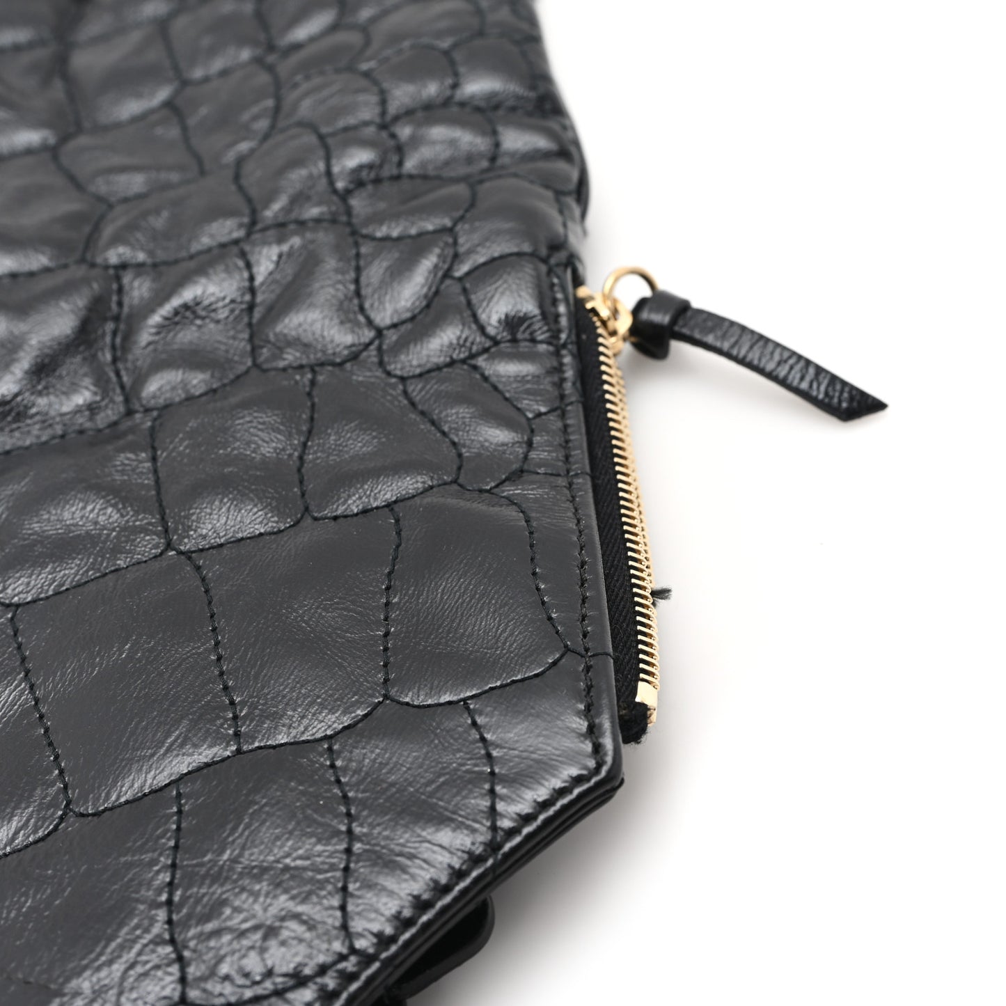 Glazed Calfskin Crocodile Embossed Tribute Tote Black