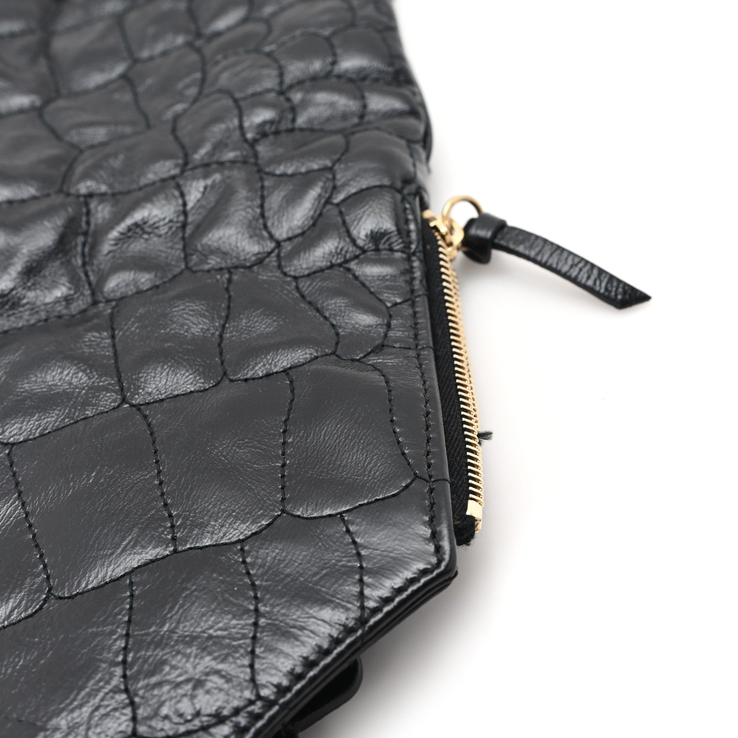 Saint Laurent Glazed Calfskin Crocodile Embossed Tribute Tote Black 11 of 12