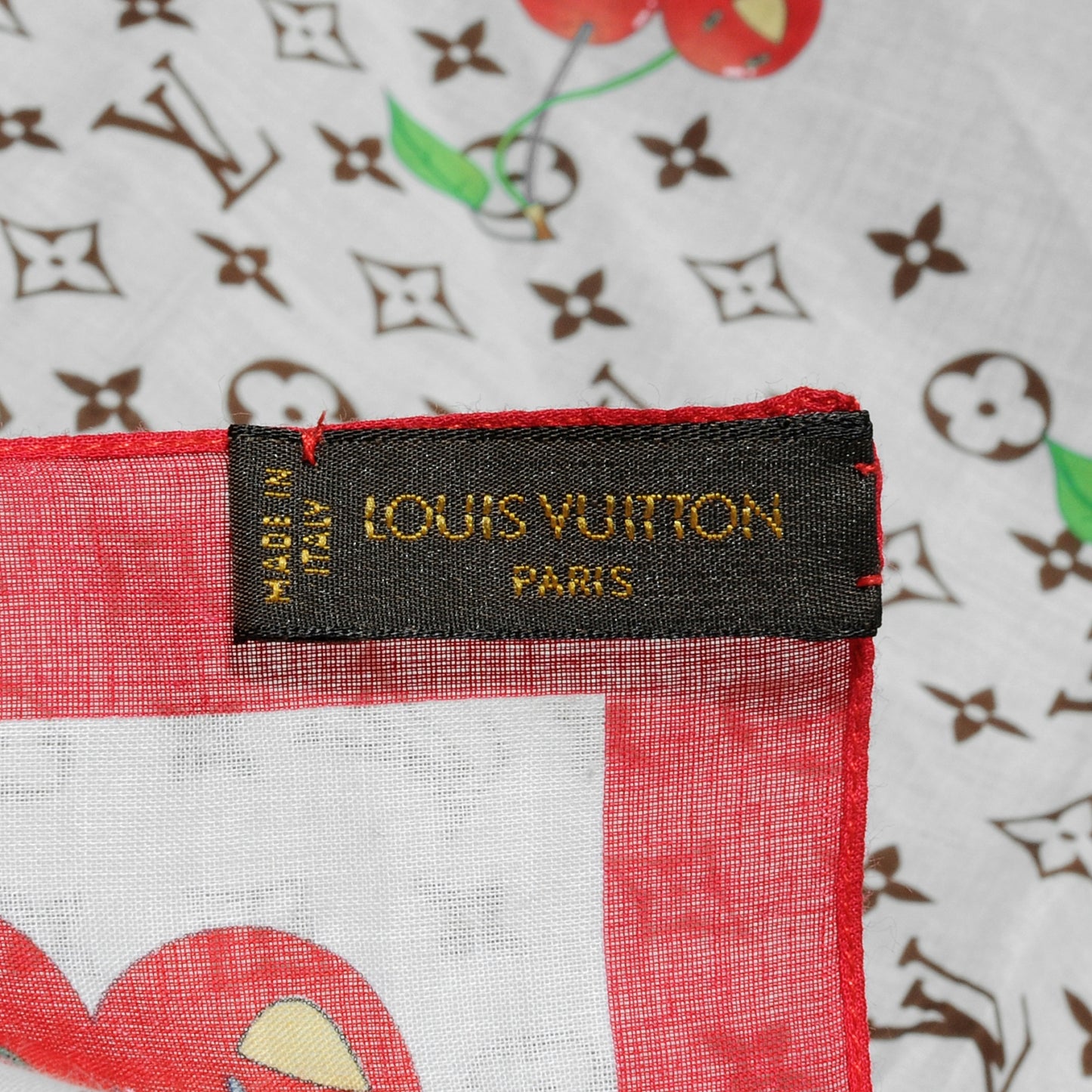 Cotton Monogram Cerises Scarf White