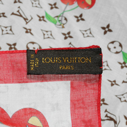 Louis Vuitton Cotton Monogram Cerises Scarf White 5 of 5