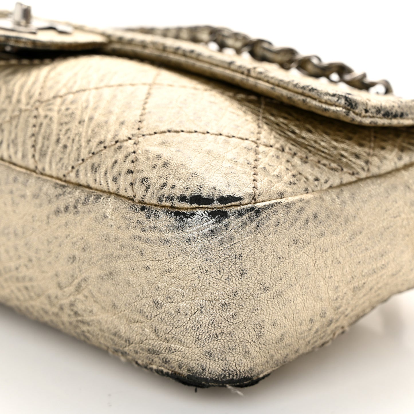 Distressed Metallic Lambskin Quilted Le Marais Ligne Flap Gold