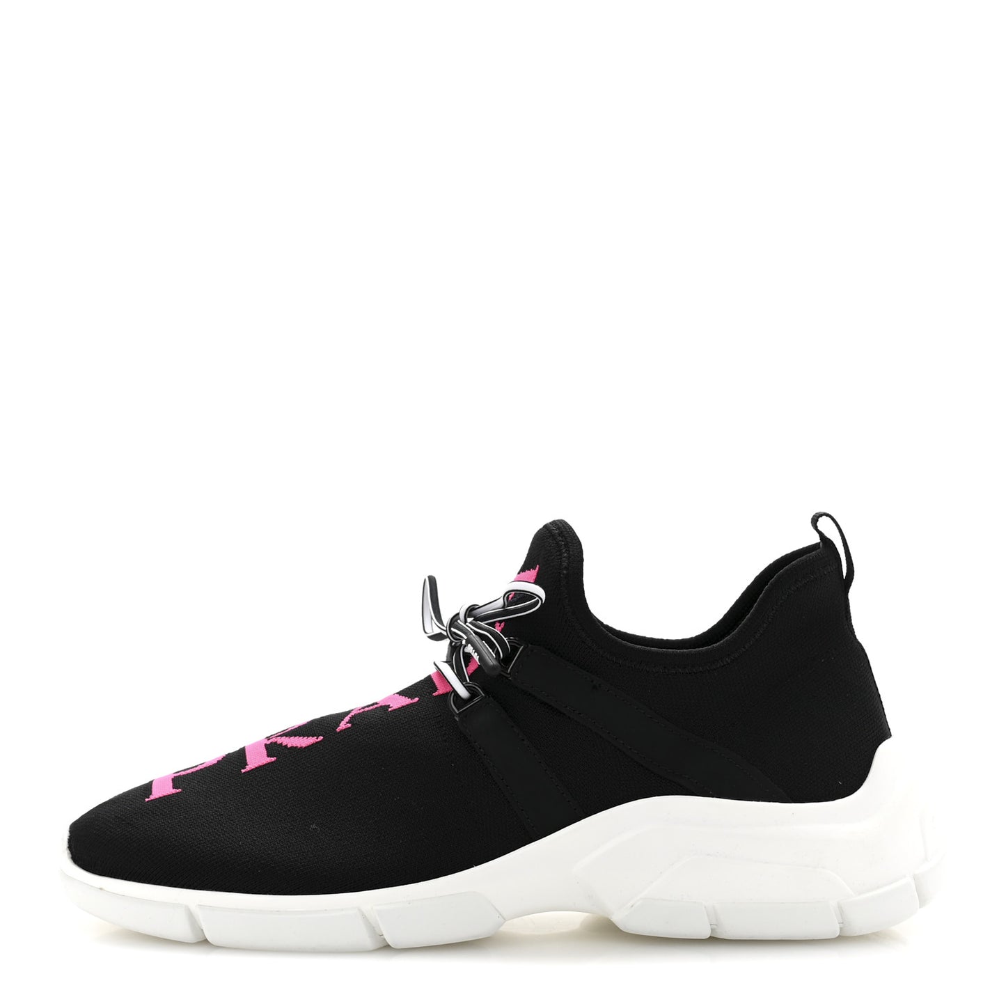 Knit Fabric Logo Womens Sneakers 39 Black Pink