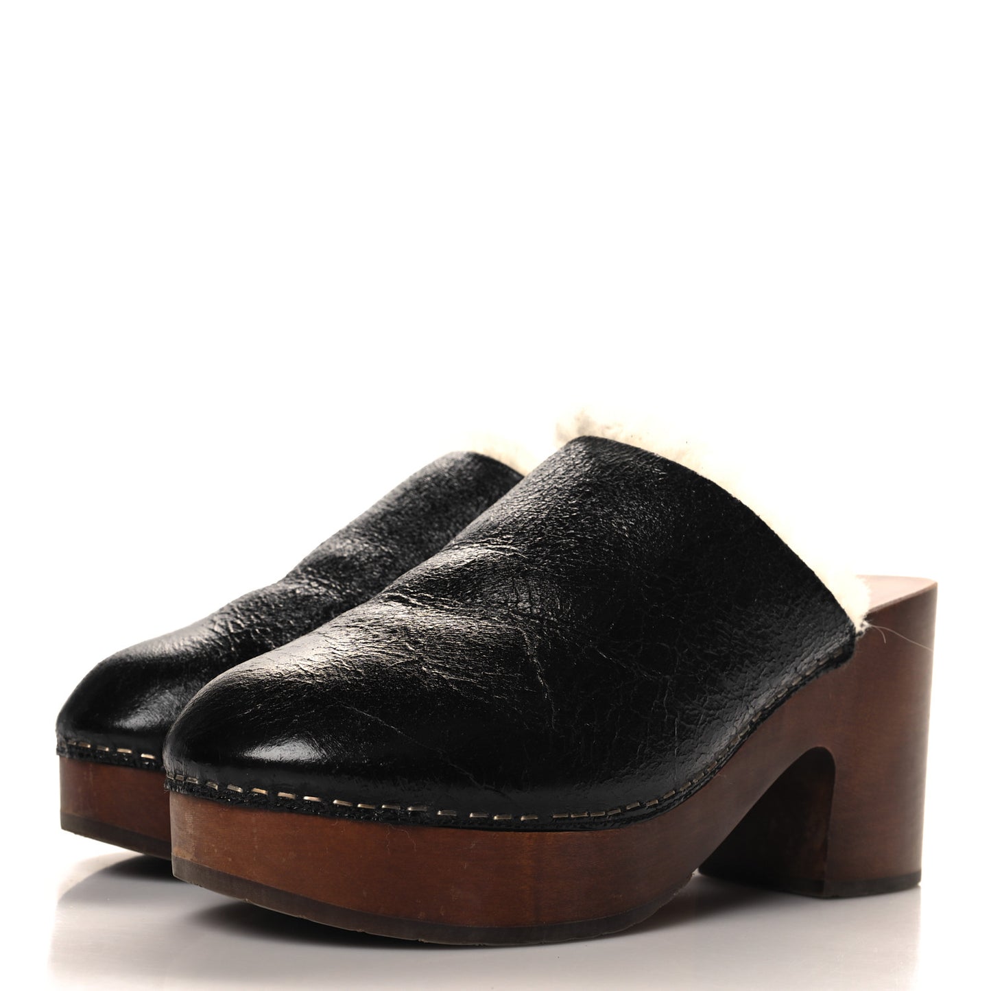 Crackled Sheepskin CC Mules 40 Black