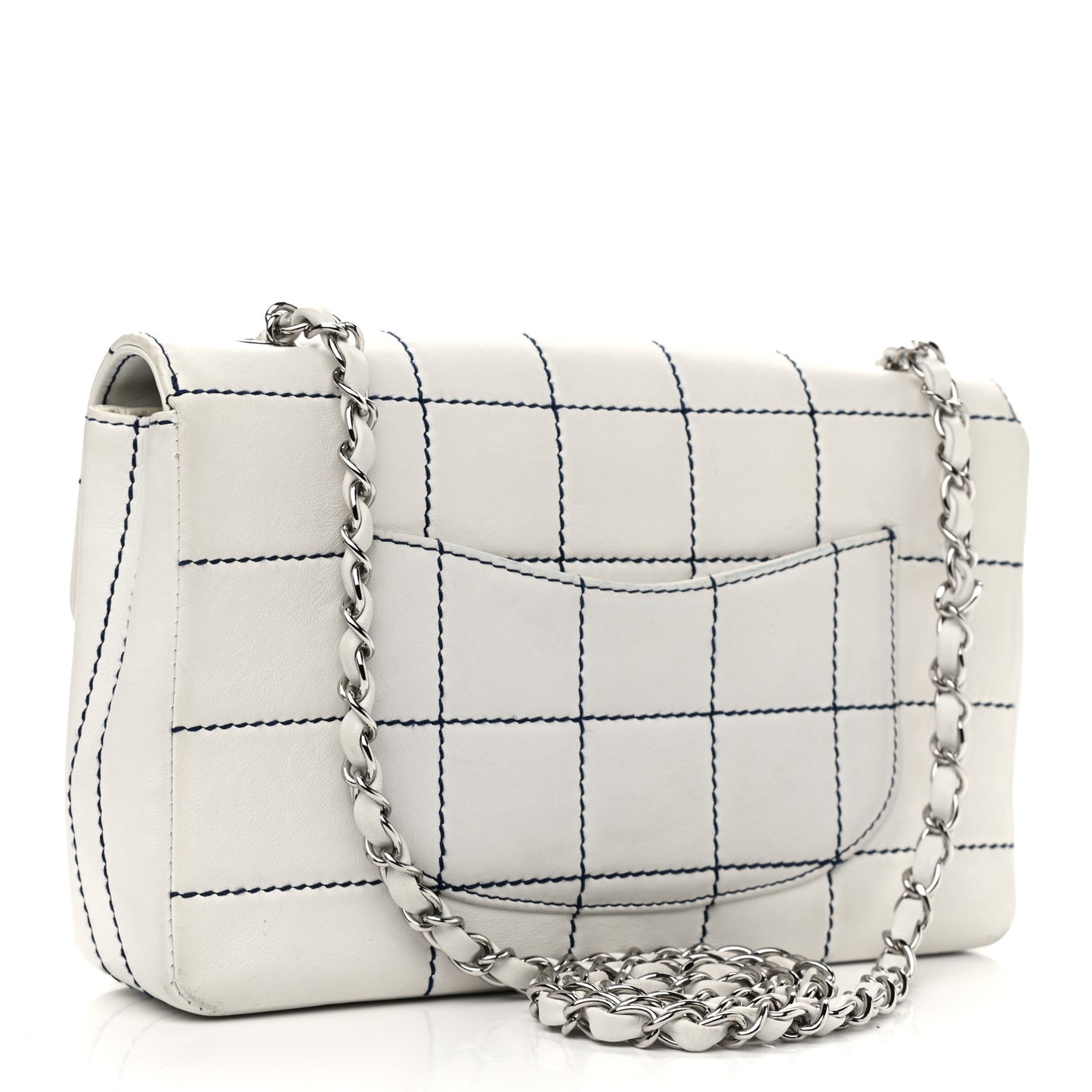 Lambskin Stitched Medium Chocolate Bar Flap White