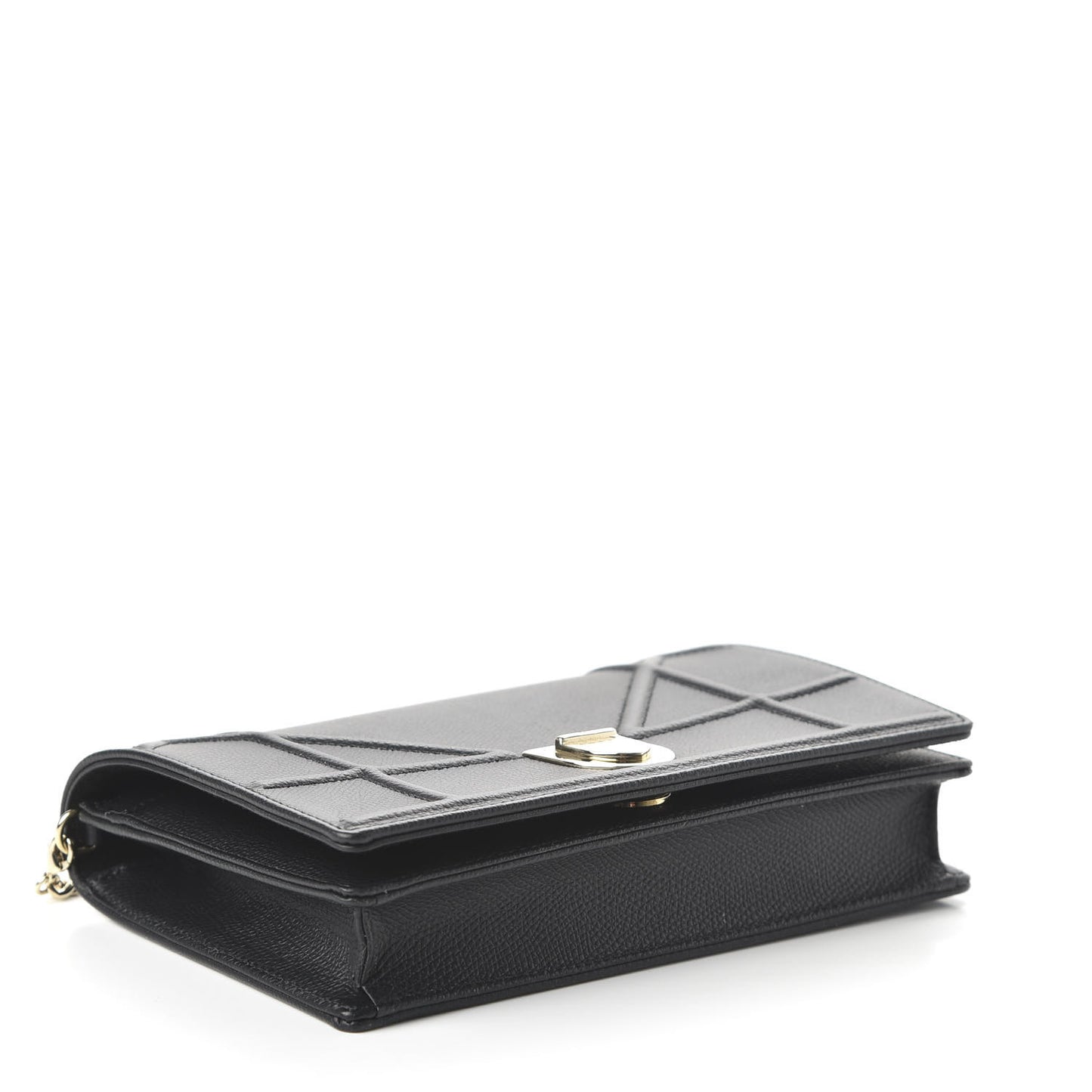 Grained Calfskin Diorama Wallet on Chain Pouch Black