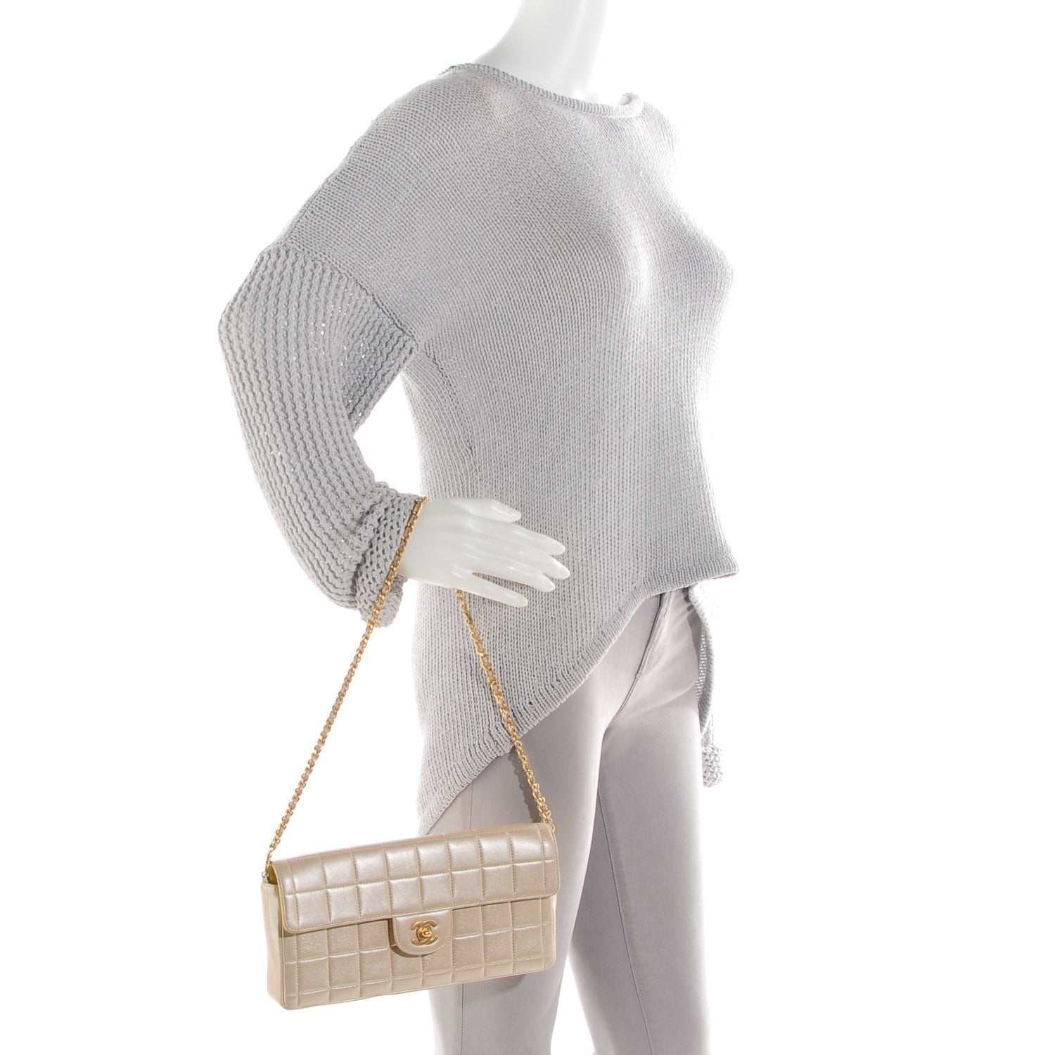 Chanel Lambskin Quilted East West Chocolate Bar Flap Light Gold 2 of 8
