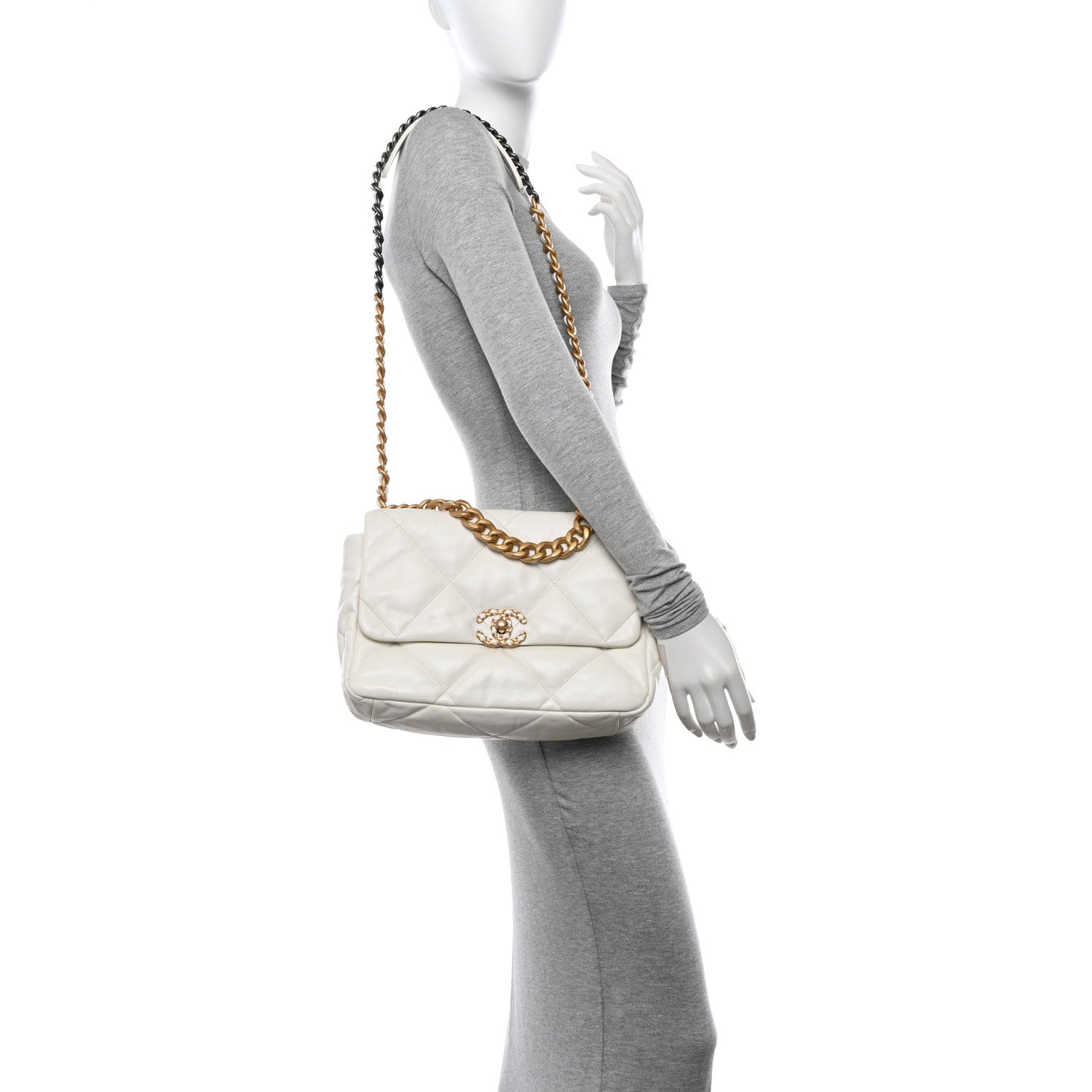 Chanel Lambskin Quilted Large Chanel 19 Flap White 2 of 10