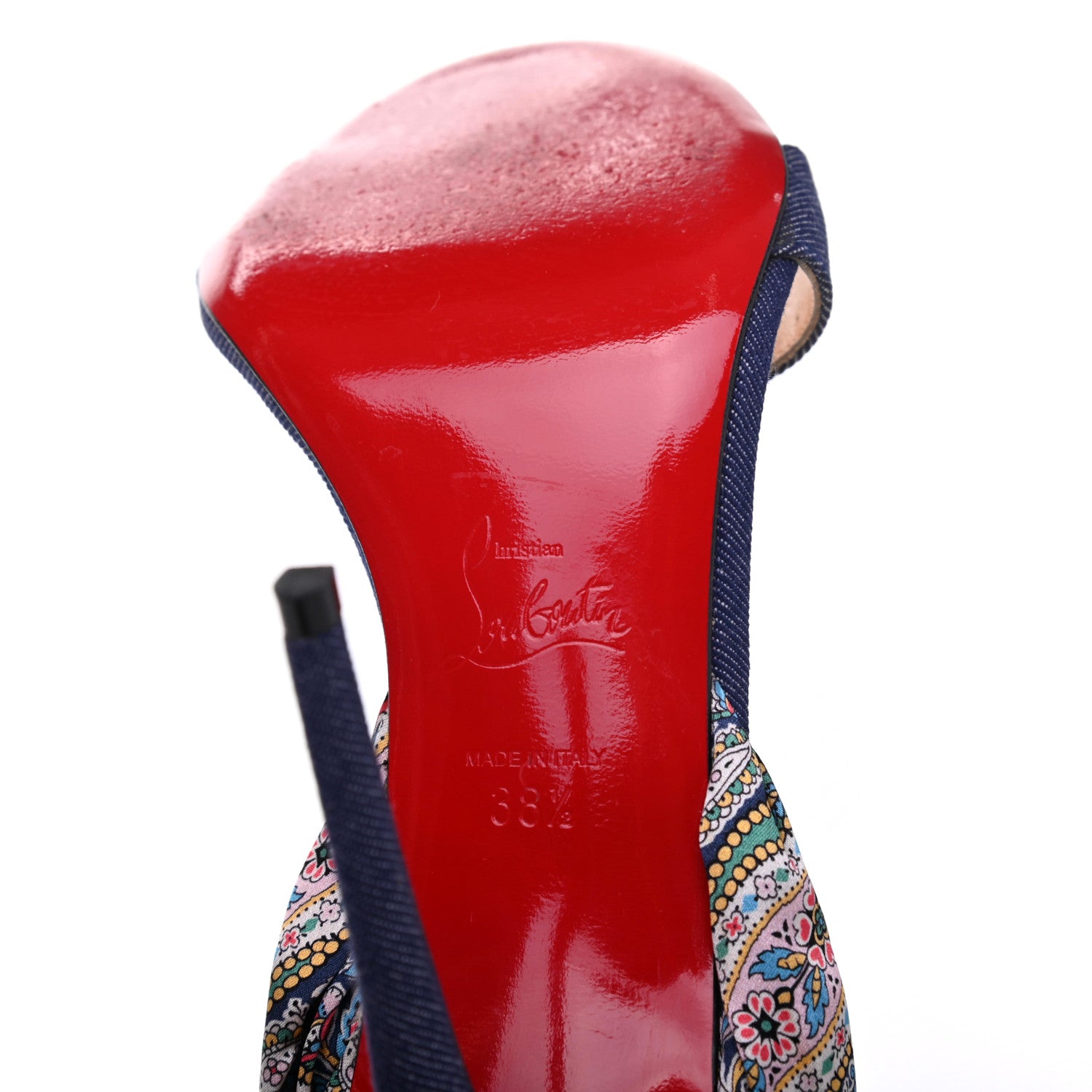 Christian Louboutin Denim Satin Paisley Du Desert 100 Sandals 38.5 Blue 6 of 13