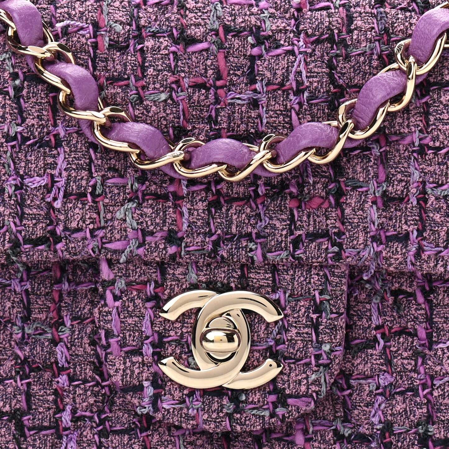 Tweed Quilted Mini Rectangular Flap Light Purple Pink Navy