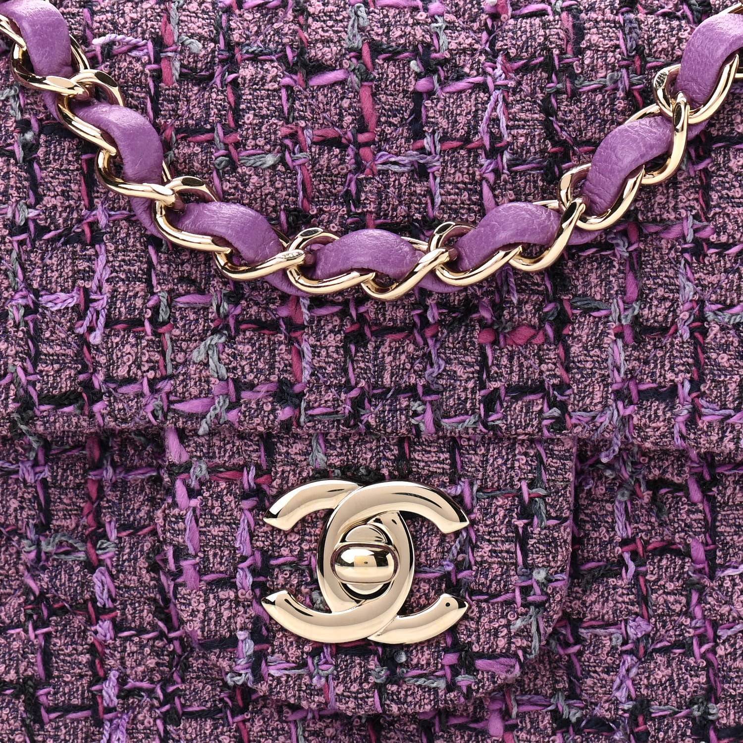 Chanel Tweed Quilted Mini Rectangular Flap Light Purple Pink Navy 8 of 11