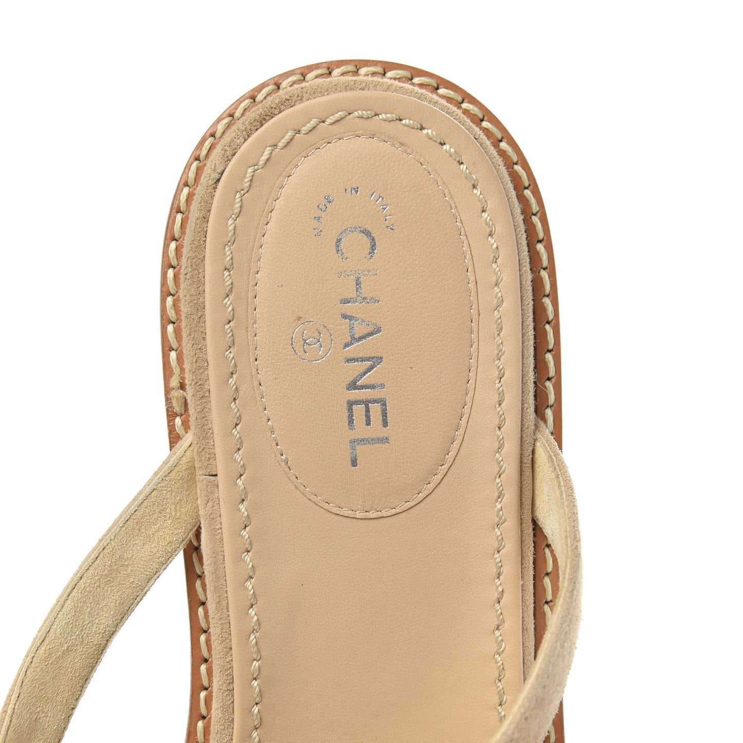 Suede Pearl Thong Sandals 39 Beige