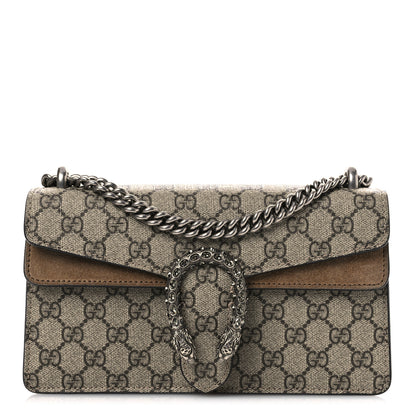 Gucci GG Supreme Monogram Suede Crystal Small Dionysus Shoulder Bag Beige Ebony Taupe 1 of 10