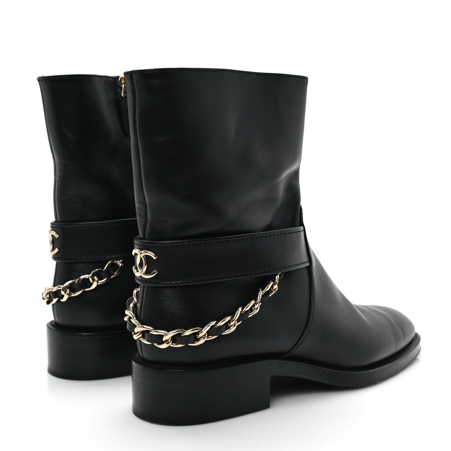 Chanel Calfskin Chain Short Boots 37 Black 5 of 10
